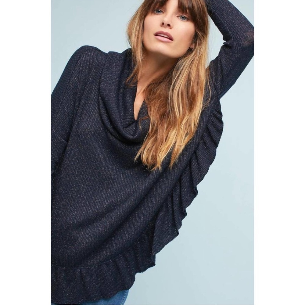 ANTHROPOLOGIE Postmark Orley Navy Metallic Cowl Neck Sweater